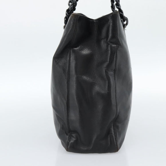 PRADA Plastic Chain Tote Bag Leather Black Silver Auth bs35453