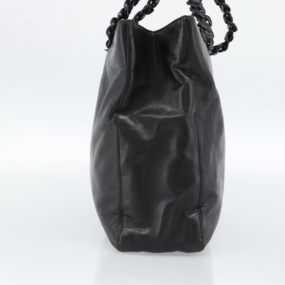PRADA Plastic Chain Tote Bag Leather Black Silver Auth bs35453