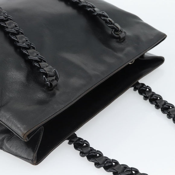 PRADA Plastic Chain Tote Bag Leather Black Silver Auth bs35453