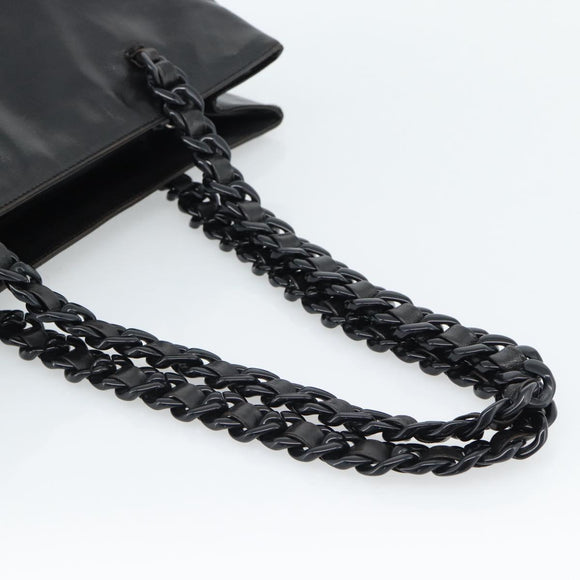 PRADA Plastic Chain Tote Bag Leather Black Silver Auth bs35453