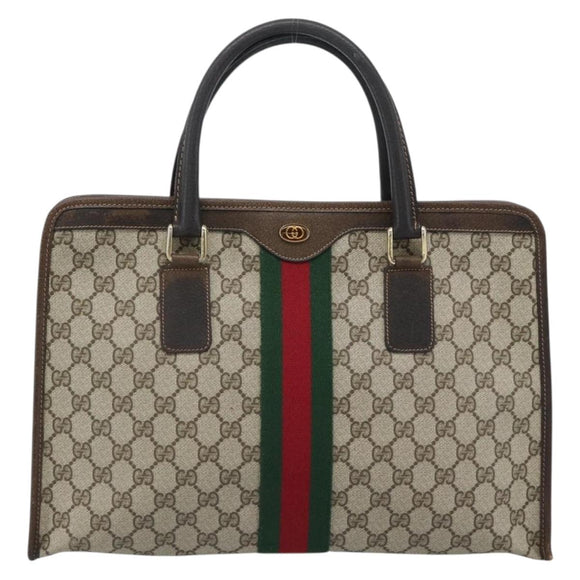 GUCCI GG Supreme Web Sherry Line Hand Bag PVC Beige Gold 010 378 Auth bs35454
