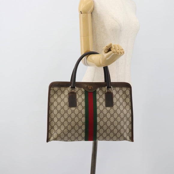 GUCCI GG Supreme Web Sherry Line Hand Bag PVC Beige Gold 010 378 Auth bs35454