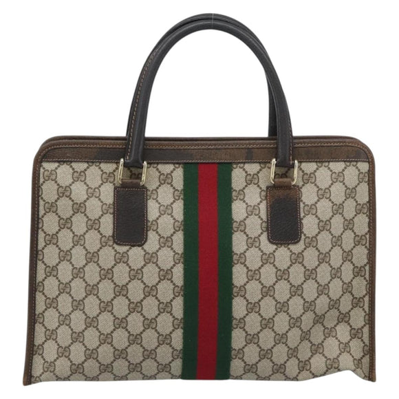 GUCCI GG Supreme Web Sherry Line Hand Bag PVC Beige Gold 010 378 Auth bs35454