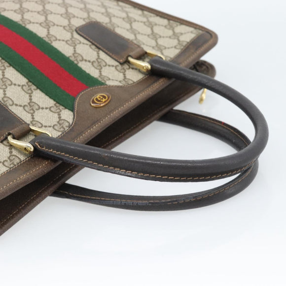 GUCCI GG Supreme Web Sherry Line Hand Bag PVC Beige Gold 010 378 Auth bs35454