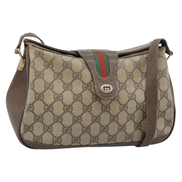 GUCCI GG Supreme Web Sherry Line Tasche PVC Beige Gold 116 02 076 Auth bs35456