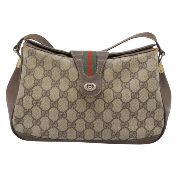 GUCCI GG Supreme Web Sherry Line Tasche PVC Beige Gold 116 02 076 Auth bs35456