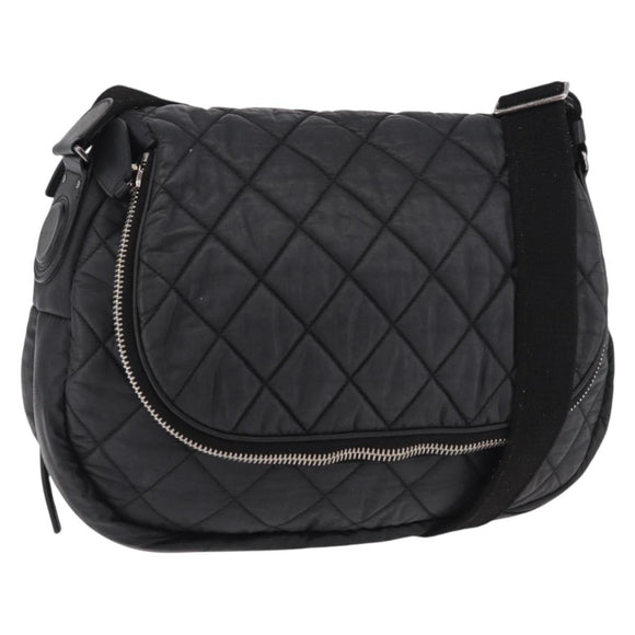 CHANEL Matelassé Schultertasche beschichtetes Canvas Schwarz Silber CC Auth bs35469