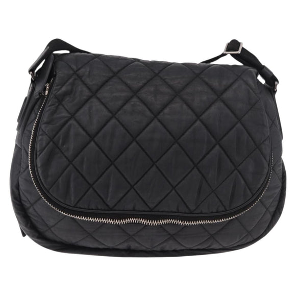 CHANEL Matelassé Schultertasche beschichtetes Canvas Schwarz Silber CC Auth bs35469