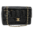 CHANEL Schultertasche Kette Lackleder Schwarz Gold CC Auth bs35471A-1