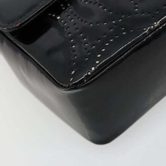 CHANEL Schultertasche Kette Lackleder Schwarz Gold CC Auth bs35471A