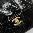 CHANEL Schultertasche Kette Lackleder Schwarz Gold CC Auth bs35471A-14
