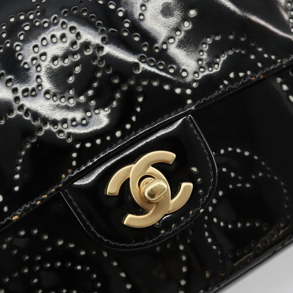 CHANEL Schultertasche Kette Lackleder Schwarz Gold CC Auth bs35471A