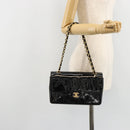 CHANEL Schultertasche Kette Lackleder Schwarz Gold CC Auth bs35471A-27