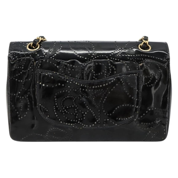 CHANEL Schultertasche Kette Lackleder Schwarz Gold CC Auth bs35471A