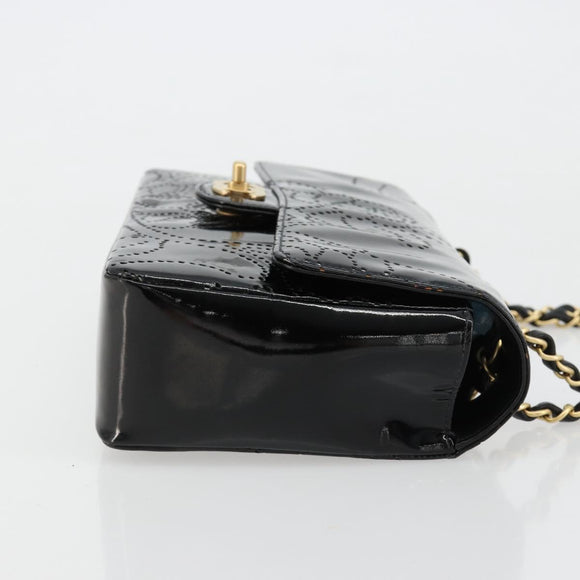 CHANEL Schultertasche Kette Lackleder Schwarz Gold CC Auth bs35471A
