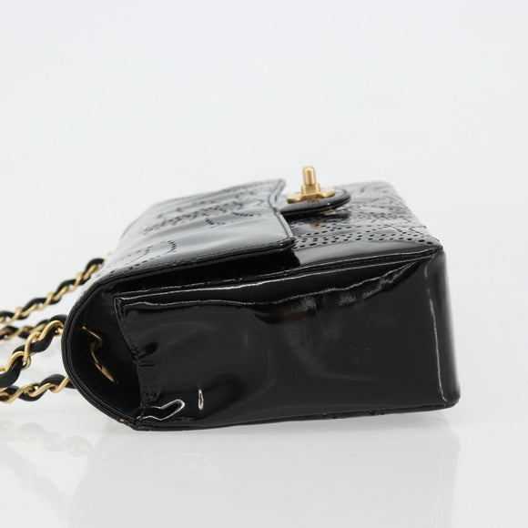 CHANEL Schultertasche Kette Lackleder Schwarz Gold CC Auth bs35471A