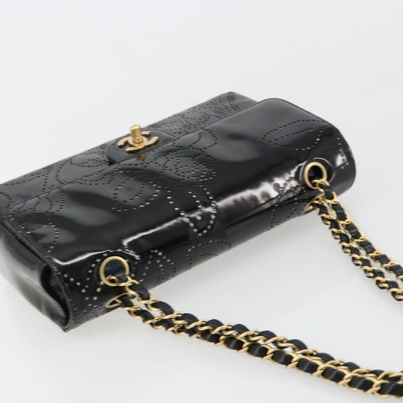 CHANEL Schultertasche Kette Lackleder Schwarz Gold CC Auth bs35471A