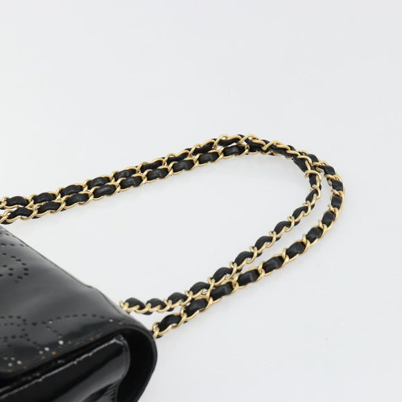 CHANEL Schultertasche Kette Lackleder Schwarz Gold CC Auth bs35471A