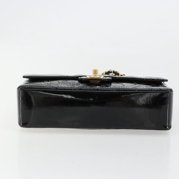 CHANEL Schultertasche Kette Lackleder Schwarz Gold CC Auth bs35471A