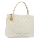 CHANEL Reissue Tote Bag Caviar Skin White Gold CC Auth bs35475-1