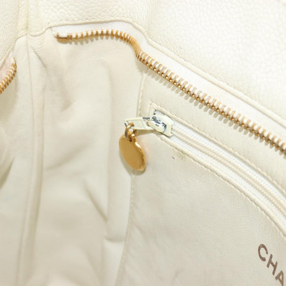 CHANEL Reissue Tote Bag Caviar Skin White Gold CC Auth bs35475