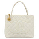 CHANEL Reissue Tote Bag Caviar Skin White Gold CC Auth bs35475-2