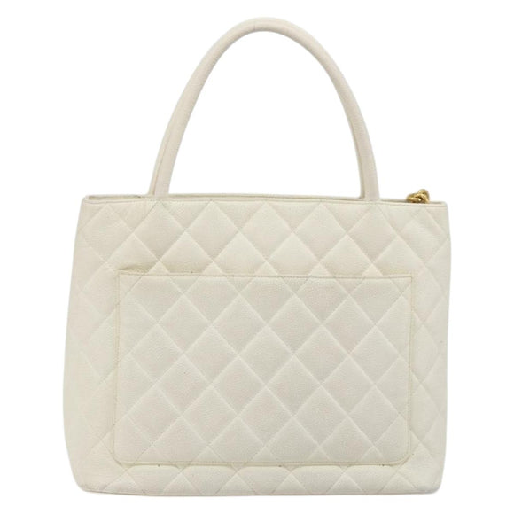 CHANEL Reissue Tote Bag Caviar Skin White Gold CC Auth bs35475