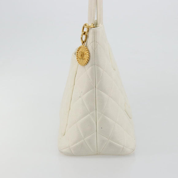 CHANEL Reissue Tote Bag Caviar Skin White Gold CC Auth bs35475
