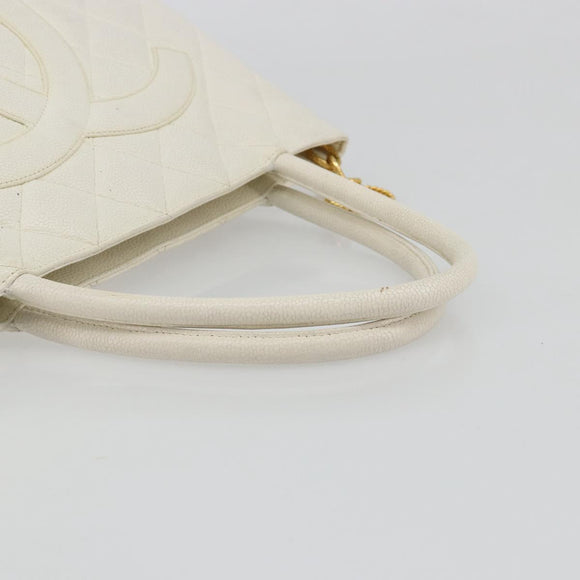 CHANEL Reissue Tote Bag Caviar Skin White Gold CC Auth bs35475