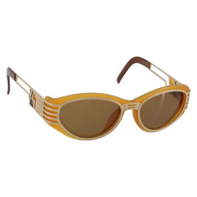 SAINT LAURENT Sunglasses Plastic Beige Gold Auth bs35478