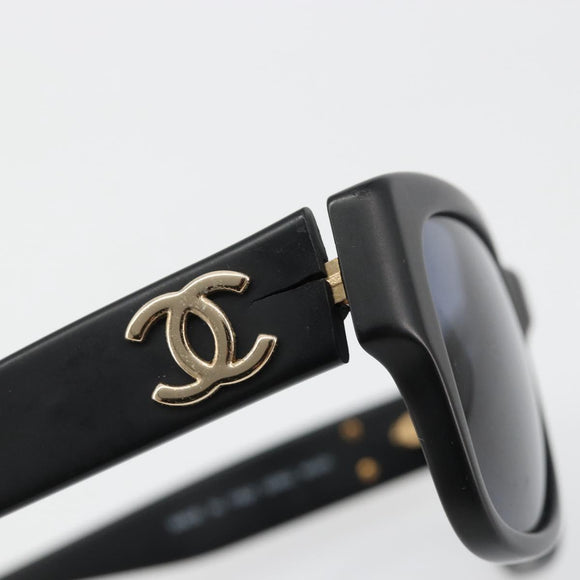 CHANEL Sunglasses Plastic Black Gold CC Auth bs35480