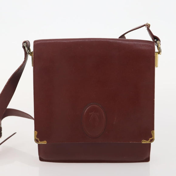 CARTIER Must Line Shoulder Bag Leather Suede 4 Set Bordeaux Auth bs35481