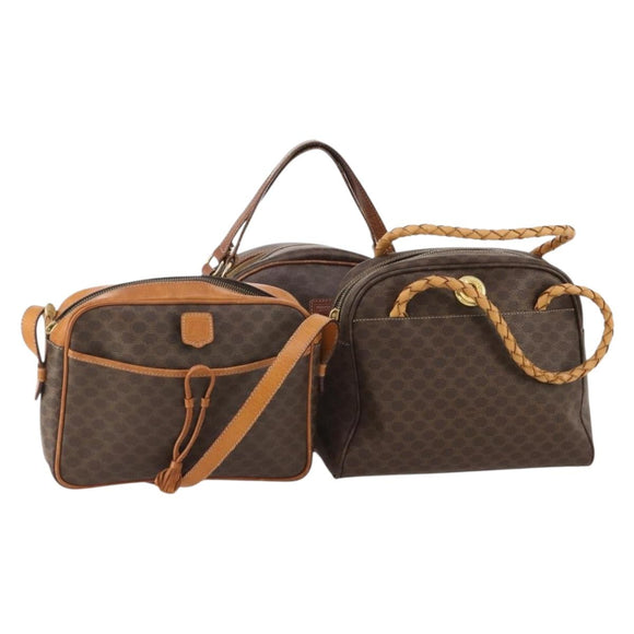 CELINE Macadam Canvas Hand Bag PVC Leather 3 Set Brown Auth bs35482