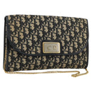 Christian Dior Trotter Canvas Chain Shoulder Bag Navy Gold Auth bs35490-1