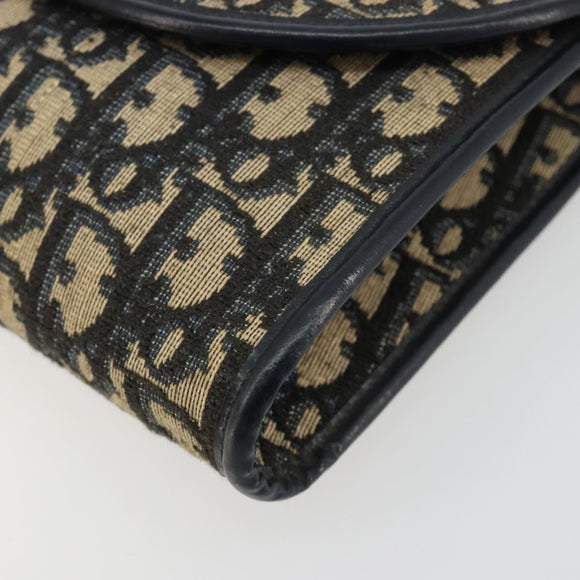 Christian Dior Trotter Canvas Chain Shoulder Bag Navy Gold Auth bs35490