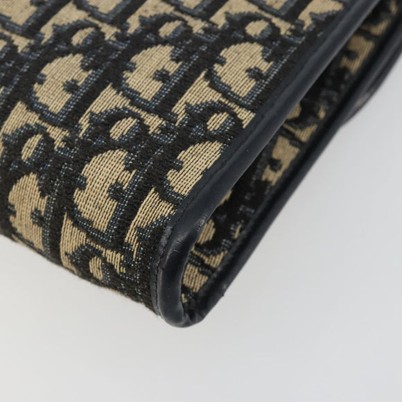 Christian Dior Trotter Canvas Chain Shoulder Bag Navy Gold Auth bs35490