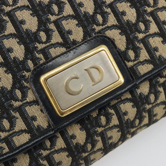 Christian Dior Trotter Canvas Chain Shoulder Bag Navy Gold Auth bs35490