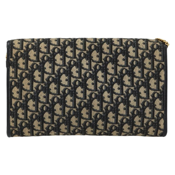 Christian Dior Trotter Canvas Chain Shoulder Bag Navy Gold Auth bs35490