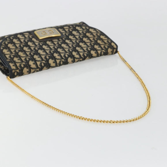 Christian Dior Trotter Canvas Chain Shoulder Bag Navy Gold Auth bs35490