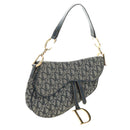 Christian Dior Trotter Canvas Saddle Shoulder Bag Navy Gold Auth bs35491V-1