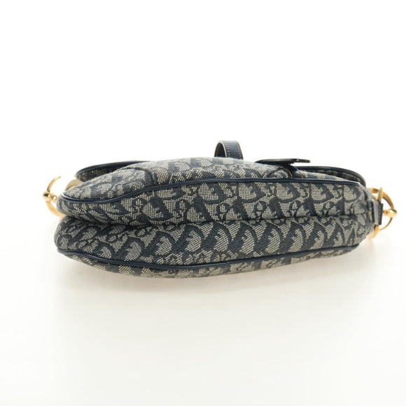 Christian Dior Trotter Canvas Saddle Shoulder Bag Navy Gold Auth bs35491V