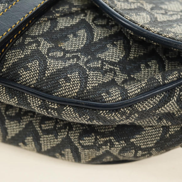 Christian Dior Trotter Canvas Saddle Shoulder Bag Navy Gold Auth bs35491V