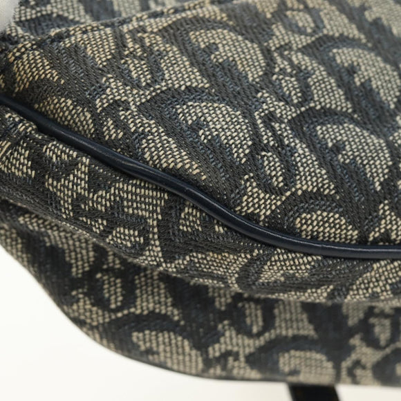 Christian Dior Trotter Canvas Saddle Shoulder Bag Navy Gold Auth bs35491V
