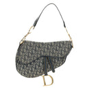 Christian Dior Trotter Canvas Saddle Shoulder Bag Navy Gold Auth bs35491V-13