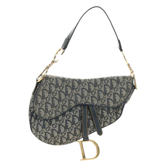 Christian Dior Trotter Canvas Saddle Shoulder Bag Navy Gold Auth bs35491V