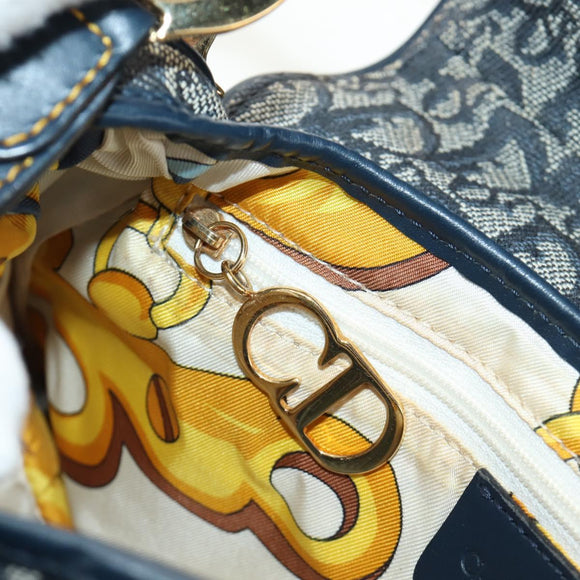 Christian Dior Trotter Canvas Saddle Shoulder Bag Navy Gold Auth bs35491V