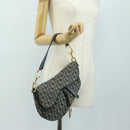 Christian Dior Trotter Canvas Saddle Shoulder Bag Navy Gold Auth bs35491V-26