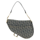 Christian Dior Trotter Canvas Saddle Shoulder Bag Navy Gold Auth bs35491V-2