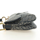 Christian Dior Trotter Canvas Saddle Shoulder Bag Navy Gold Auth bs35491V-3