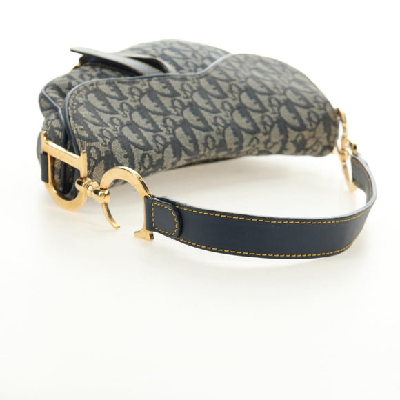 Christian Dior Trotter Canvas Saddle Shoulder Bag Navy Gold Auth bs35491V
